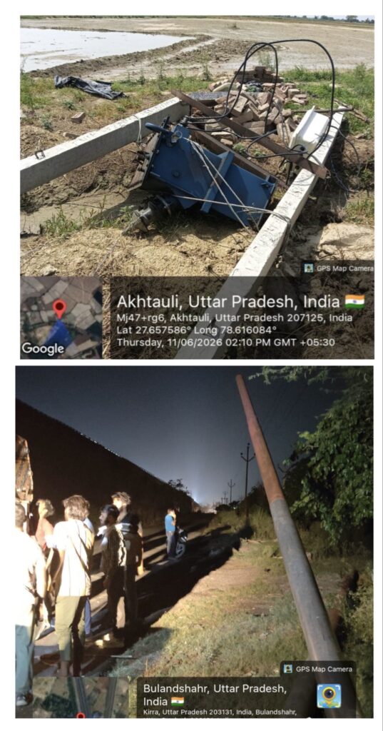आंधी तूफान में गिरे बिजली के खंभे और ट्रांसफार्मर
