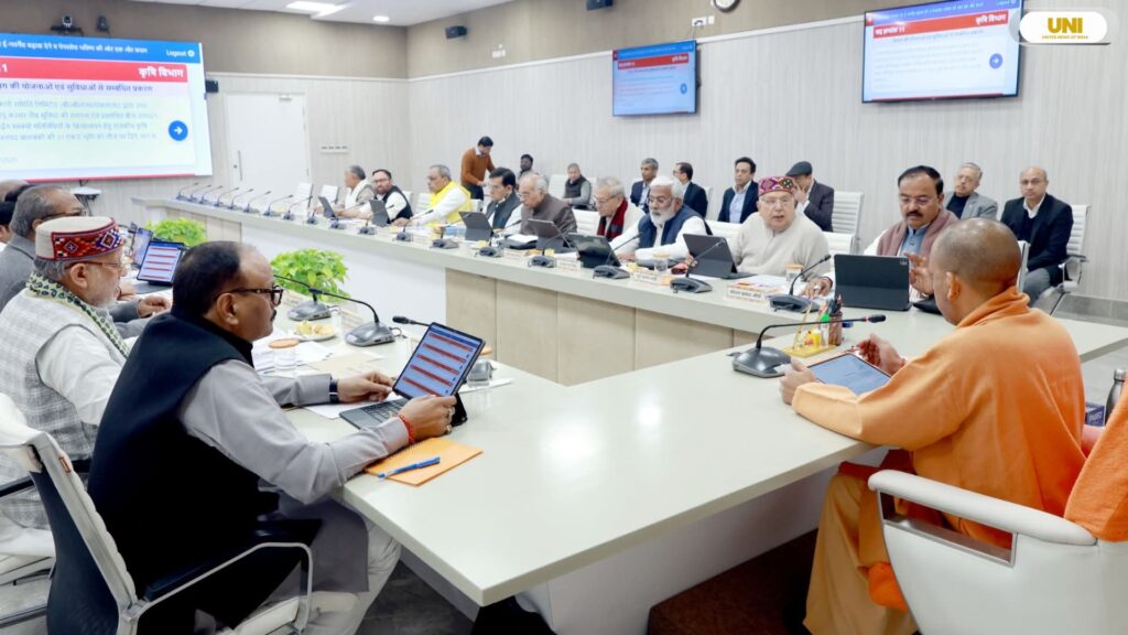 In the Cabinet meeting of Yogi led UP Government,CM Yogi presided over the meeting and Cabinet Ministers can seen in the frame. 