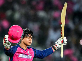 Indian Cricketer Vaibhav Sooryavanshi wrapped in IPL rajasthan royals uniform