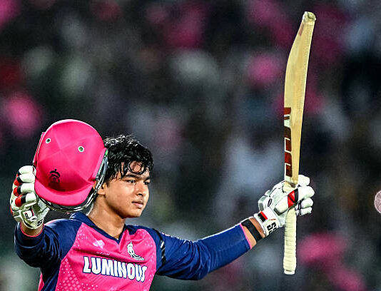 Indian Cricketer Vaibhav Sooryavanshi wrapped in IPL rajasthan royals uniform